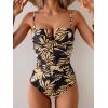 imageEomenie Womens Push Up Wrap Front Swimsuit One Piece Tummy Control Bathing Suits Bandeau Support Slimming SwimwearBlack and Gold Printed