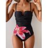 imageEomenie Womens Push Up Wrap Front Swimsuit One Piece Tummy Control Bathing Suits Bandeau Support Slimming SwimwearBlack and Red Printed