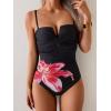 imageEomenie Womens Push Up Wrap Front Swimsuit One Piece Tummy Control Bathing Suits Bandeau Support Slimming SwimwearBlack and Red Printed