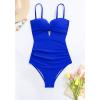 imageEomenie Womens Push Up Wrap Front Swimsuit One Piece Tummy Control Bathing Suits Bandeau Support Slimming SwimwearBlue