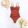 imageEomenie Womens Push Up Wrap Front Swimsuit One Piece Tummy Control Bathing Suits Bandeau Support Slimming SwimwearCaramel