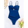 imageEomenie Womens Push Up Wrap Front Swimsuit One Piece Tummy Control Bathing Suits Bandeau Support Slimming SwimwearDark Blue