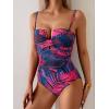 imageEomenie Womens Push Up Wrap Front Swimsuit One Piece Tummy Control Bathing Suits Bandeau Support Slimming SwimwearPurple and Black Printed