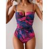 imageEomenie Womens Push Up Wrap Front Swimsuit One Piece Tummy Control Bathing Suits Bandeau Support Slimming SwimwearPurple and Black Printed