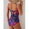 imageEomenie Womens Push Up Wrap Front Swimsuit One Piece Tummy Control Bathing Suits Bandeau Support Slimming SwimwearPurple and Black Printed