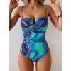 imageEomenie Womens Push Up Wrap Front Swimsuit One Piece Tummy Control Bathing Suits Bandeau Support Slimming SwimwearPurple and Blue Printed