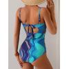 imageEomenie Womens Push Up Wrap Front Swimsuit One Piece Tummy Control Bathing Suits Bandeau Support Slimming SwimwearPurple and Blue Printed
