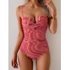 imageEomenie Womens Push Up Wrap Front Swimsuit One Piece Tummy Control Bathing Suits Bandeau Support Slimming SwimwearRed and Pink Printed