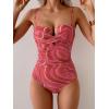 imageEomenie Womens Push Up Wrap Front Swimsuit One Piece Tummy Control Bathing Suits Bandeau Support Slimming SwimwearRed and Pink Printed