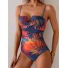 imageEomenie Womens Push Up Wrap Front Swimsuit One Piece Tummy Control Bathing Suits Bandeau Support Slimming SwimwearRed and Yellow Printed