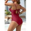 imageEomenie Womens Push Up Wrap Front Swimsuit One Piece Tummy Control Bathing Suits Bandeau Support Slimming SwimwearWine Red