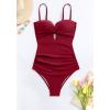imageEomenie Womens Push Up Wrap Front Swimsuit One Piece Tummy Control Bathing Suits Bandeau Support Slimming SwimwearWine Red