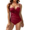 imageEomenie Womens Push Up Wrap Front Swimsuit One Piece Tummy Control Bathing Suits Bandeau Support Slimming SwimwearWine Red