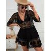 imageEomenie Womens Contrast Lace Bathing Suit Cover Up VNeck Swimsuit Coverups Loose Swimwear Beach Dress BeachwearBlack