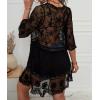 imageEomenie Womens Contrast Lace Bathing Suit Cover Up VNeck Swimsuit Coverups Loose Swimwear Beach Dress BeachwearBlack