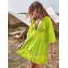 imageEomenie Womens Contrast Lace Bathing Suit Cover Up VNeck Swimsuit Coverups Loose Swimwear Beach Dress BeachwearFluorescent Green