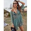 imageEomenie Womens Contrast Lace Bathing Suit Cover Up VNeck Swimsuit Coverups Loose Swimwear Beach Dress BeachwearGreen