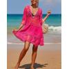 imageEomenie Womens Contrast Lace Bathing Suit Cover Up VNeck Swimsuit Coverups Loose Swimwear Beach Dress BeachwearHot Pink