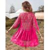 imageEomenie Womens Contrast Lace Bathing Suit Cover Up VNeck Swimsuit Coverups Loose Swimwear Beach Dress BeachwearHot Pink