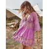imageEomenie Womens Contrast Lace Bathing Suit Cover Up VNeck Swimsuit Coverups Loose Swimwear Beach Dress BeachwearLight Purple
