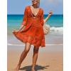 imageEomenie Womens Contrast Lace Bathing Suit Cover Up VNeck Swimsuit Coverups Loose Swimwear Beach Dress BeachwearOrange