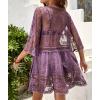 imageEomenie Womens Contrast Lace Bathing Suit Cover Up VNeck Swimsuit Coverups Loose Swimwear Beach Dress BeachwearPurple