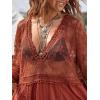 imageEomenie Womens Contrast Lace Bathing Suit Cover Up VNeck Swimsuit Coverups Loose Swimwear Beach Dress BeachwearRed
