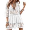 imageEomenie Womens Contrast Lace Bathing Suit Cover Up VNeck Swimsuit Coverups Loose Swimwear Beach Dress BeachwearWhite