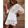 imageEomenie Womens Contrast Lace Bathing Suit Cover Up VNeck Swimsuit Coverups Loose Swimwear Beach Dress BeachwearWhite