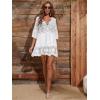 imageEomenie Womens Contrast Lace Bathing Suit Cover Up VNeck Swimsuit Coverups Loose Swimwear Beach Dress BeachwearWhite