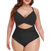 imageEomenie Womens One Piece Swimsuits Tummy Control Cutout High Waisted Bathing Suit Wrap Tie Back 1 Piece SwimsuitBlack