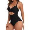imageEomenie Womens One Piece Swimsuits Tummy Control Cutout High Waisted Bathing Suit Wrap Tie Back 1 Piece SwimsuitBlack
