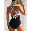 imageEomenie Womens One Piece Swimsuits Tummy Control Cutout High Waisted Bathing Suit Wrap Tie Back 1 Piece SwimsuitBlack Striped