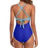 imageEomenie Womens One Piece Swimsuits Tummy Control Cutout High Waisted Bathing Suit Wrap Tie Back 1 Piece SwimsuitBlue Block