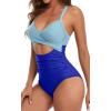 imageEomenie Womens One Piece Swimsuits Tummy Control Cutout High Waisted Bathing Suit Wrap Tie Back 1 Piece SwimsuitBlue Block