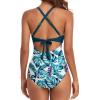 imageEomenie Womens One Piece Swimsuits Tummy Control Cutout High Waisted Bathing Suit Wrap Tie Back 1 Piece SwimsuitBlue Print 2