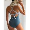 imageEomenie Womens One Piece Swimsuits Tummy Control Cutout High Waisted Bathing Suit Wrap Tie Back 1 Piece SwimsuitBlue Striped