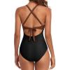 imageEomenie Womens One Piece Swimsuits Tummy Control Cutout High Waisted Bathing Suit Wrap Tie Back 1 Piece SwimsuitCaramel  Black