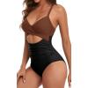 imageEomenie Womens One Piece Swimsuits Tummy Control Cutout High Waisted Bathing Suit Wrap Tie Back 1 Piece SwimsuitCaramel  Black