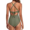 imageEomenie Womens One Piece Swimsuits Tummy Control Cutout High Waisted Bathing Suit Wrap Tie Back 1 Piece SwimsuitGreen