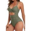imageEomenie Womens One Piece Swimsuits Tummy Control Cutout High Waisted Bathing Suit Wrap Tie Back 1 Piece SwimsuitGreen