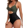 imageEomenie Womens One Piece Swimsuits Tummy Control Cutout High Waisted Bathing Suit Wrap Tie Back 1 Piece SwimsuitGreen Black