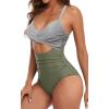 imageEomenie Womens One Piece Swimsuits Tummy Control Cutout High Waisted Bathing Suit Wrap Tie Back 1 Piece SwimsuitGreen Stripes