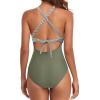imageEomenie Womens One Piece Swimsuits Tummy Control Cutout High Waisted Bathing Suit Wrap Tie Back 1 Piece SwimsuitGreen Stripes