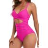 imageEomenie Womens One Piece Swimsuits Tummy Control Cutout High Waisted Bathing Suit Wrap Tie Back 1 Piece SwimsuitHot Pink