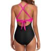 imageEomenie Womens One Piece Swimsuits Tummy Control Cutout High Waisted Bathing Suit Wrap Tie Back 1 Piece SwimsuitHot Pink Black