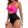 imageEomenie Womens One Piece Swimsuits Tummy Control Cutout High Waisted Bathing Suit Wrap Tie Back 1 Piece SwimsuitHot Pink Black