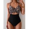 imageEomenie Womens One Piece Swimsuits Tummy Control Cutout High Waisted Bathing Suit Wrap Tie Back 1 Piece SwimsuitLeopard