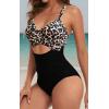 imageEomenie Womens One Piece Swimsuits Tummy Control Cutout High Waisted Bathing Suit Wrap Tie Back 1 Piece SwimsuitLeopard