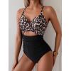 imageEomenie Womens One Piece Swimsuits Tummy Control Cutout High Waisted Bathing Suit Wrap Tie Back 1 Piece SwimsuitLeopard